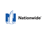 A blue and white logo for nationwide with a bird on it.