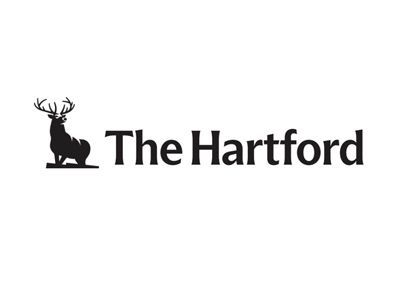 The hartford logo has a deer with antlers standing on top of a hill.
