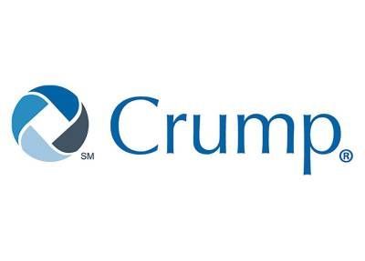 A blue and white logo for a company called crump.