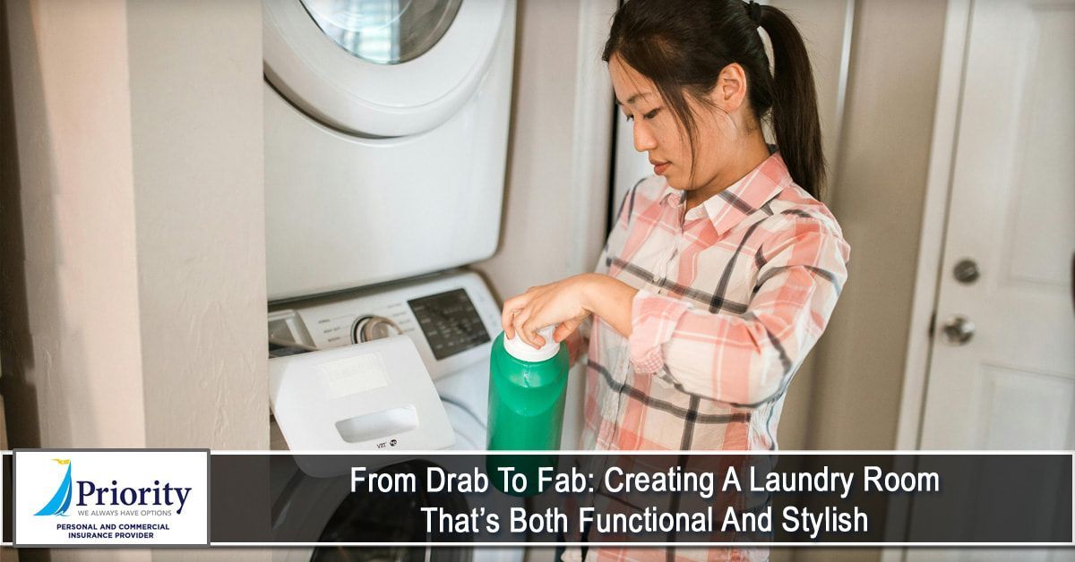 A woman is pouring soap into a washing machine in a laundry room.