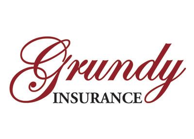 The logo for grundy insurance is red and black on a white background.