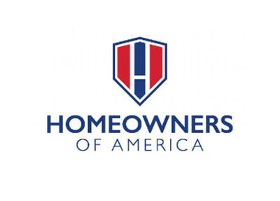 A logo for homeowners of america with a shield on a white background.