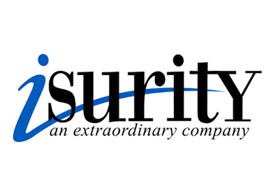 A blue and black logo for isurity an extraordinary company