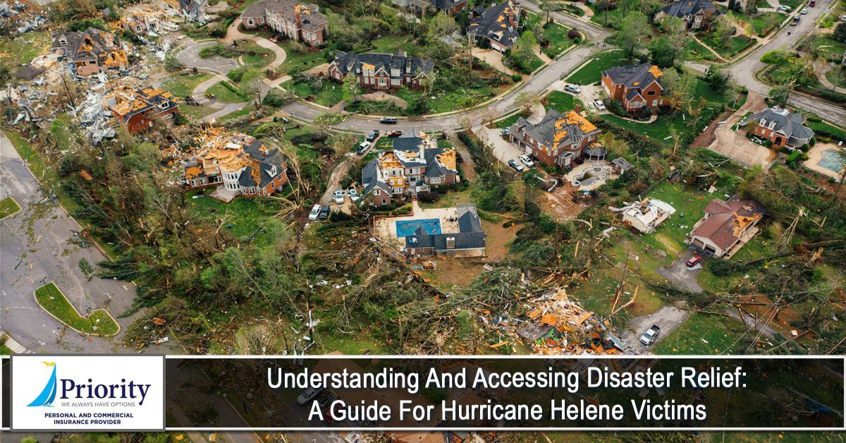 An aerial view of a hurricane damaged neighborhood