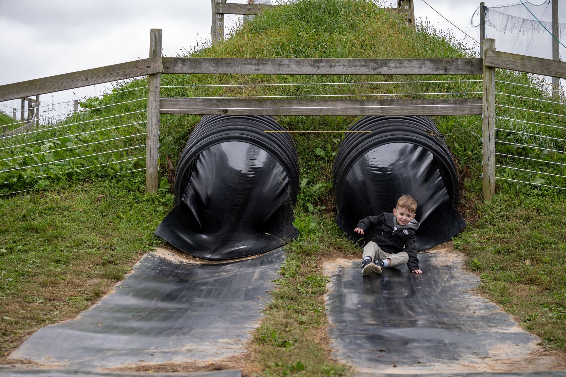 Boy emerges from a Mountain Slide