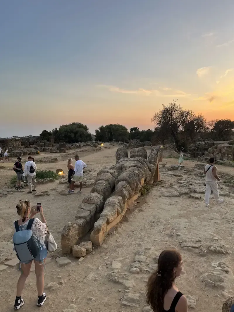 Temple of Concordia in Agrigento at sunset with a tree in the foreground
