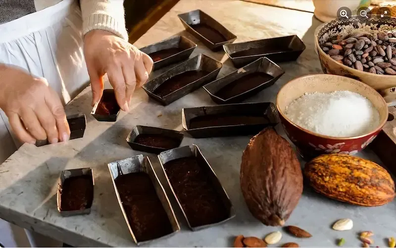 Traditional Modica chocolate bars with cocoa beans and natural ingredients