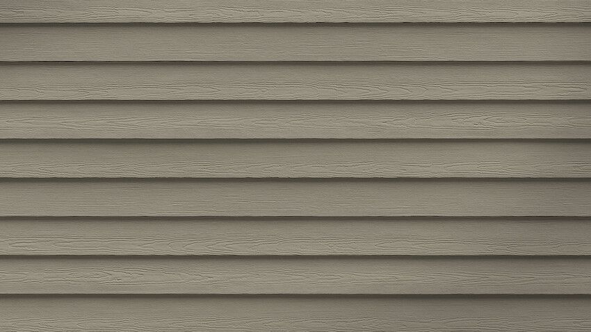 Horizontal siding in shades of tan and brown.