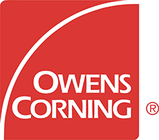 Owens Corning logo: white text on a red square, with a curved white line.