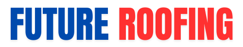 The logo for future roofing is blue and red