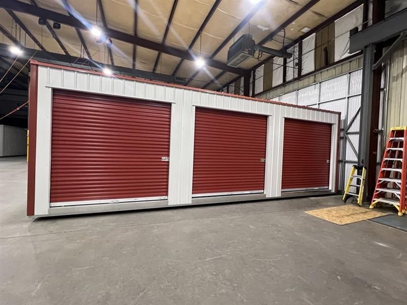 30'x15' 3-Unit Storage Building with 3 Roll Up Doors in Polar White