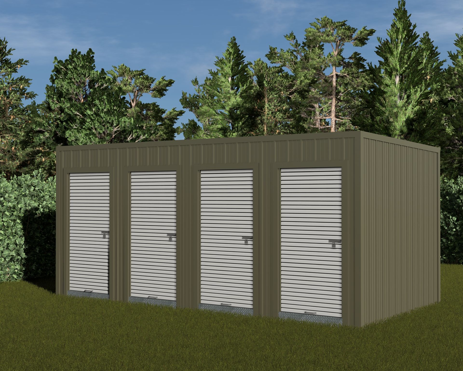 20x10 (4 Unit) Storage Building with 4 Roll-Up Doors
