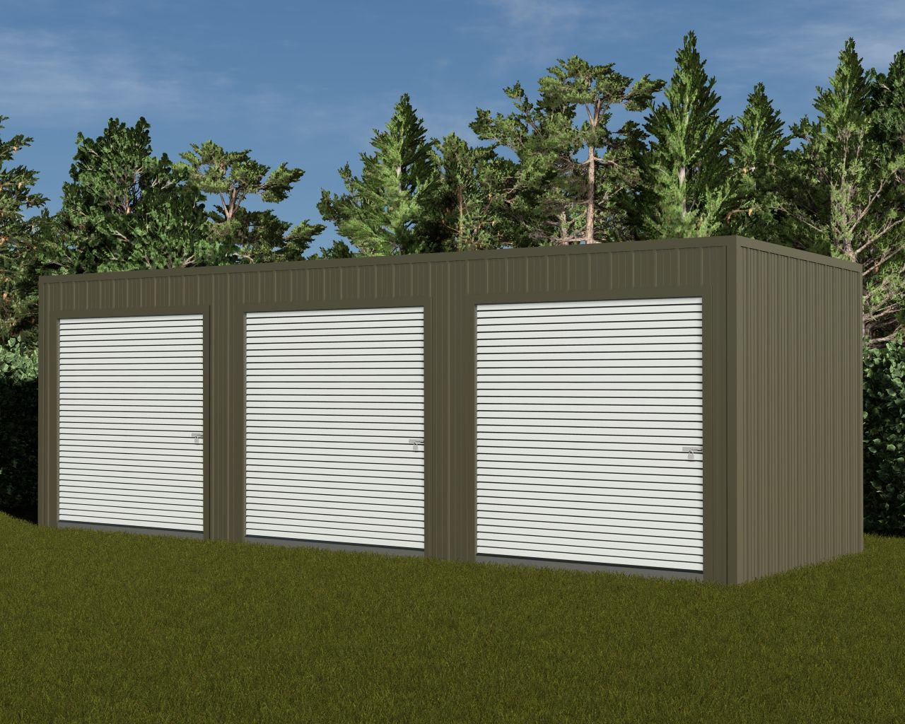 30x10 Three Unit Storage Building with 3 Roll-Up Doors