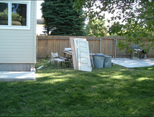 Before photo of junk removal in backyard