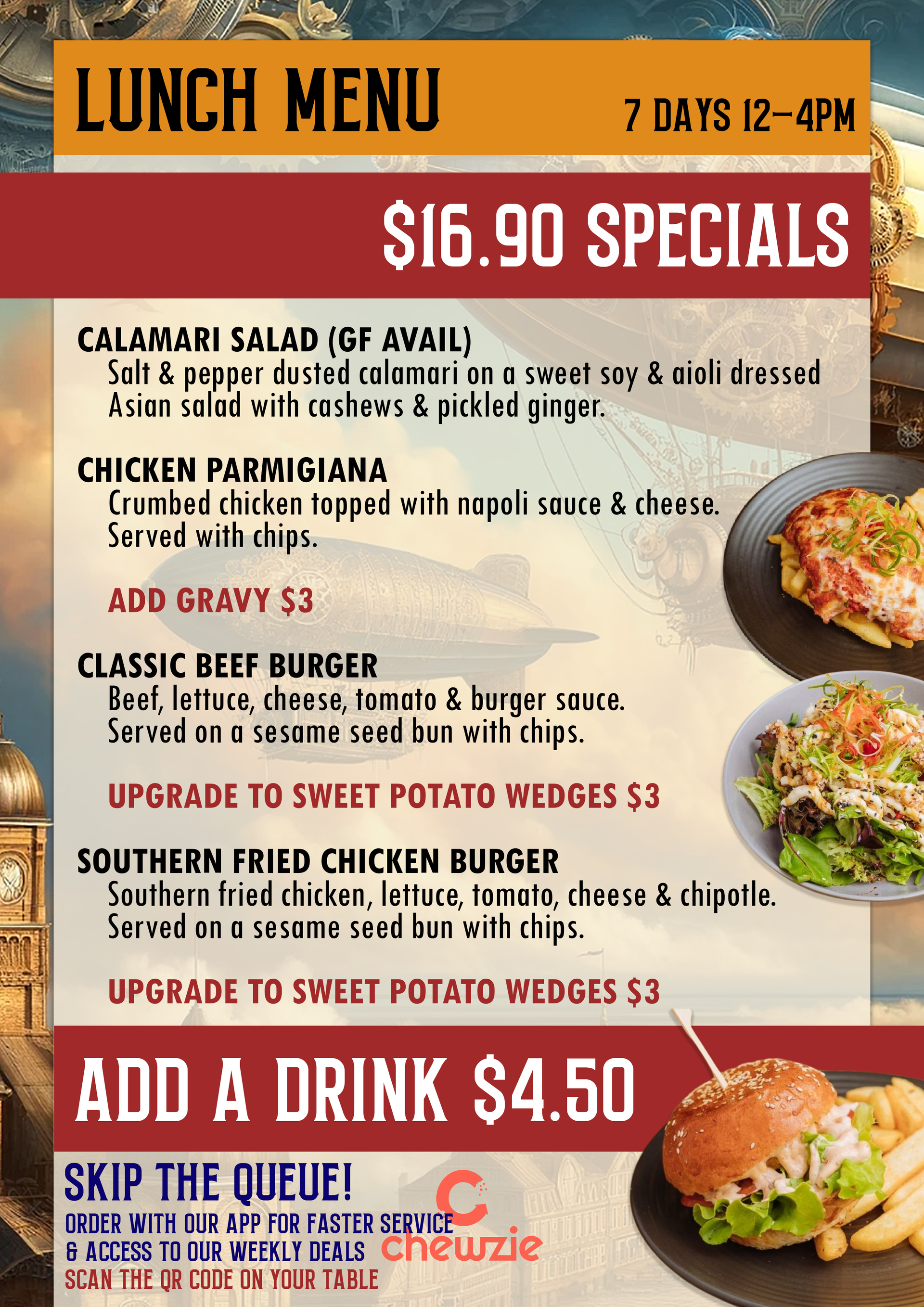 Lunch Menu — Surfers Paradise, QLD — Steampunk Surfers Paradise