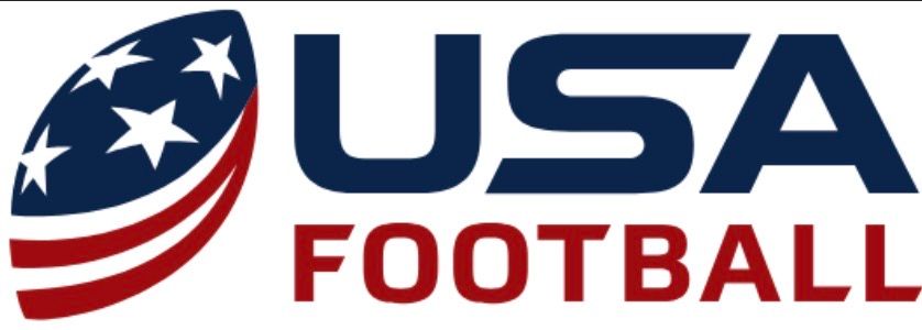 USA Football logo with a blue helmet icon and red, white, and blue text