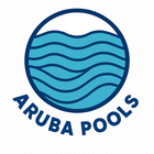 Logo for Aruba Pools: blue waves inside a dark blue circle, with 