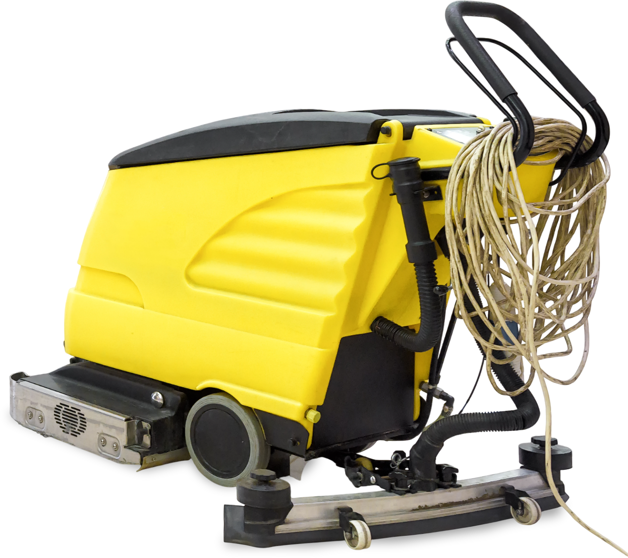 A yellow machine with a hose attached to it A yellow machine with a hose attached to it