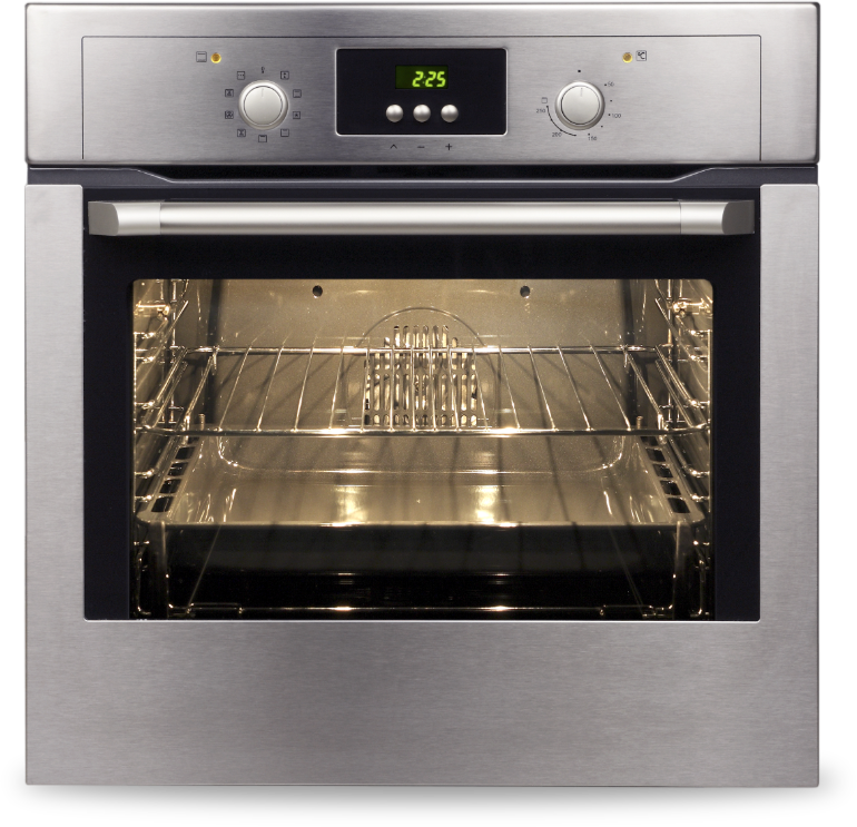 A stainless steel oven with a digital display that reads 225 A stainless steel oven with a digital display reading 225