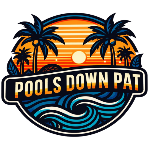 Logo featuring palm trees, sunset, and ocean waves, with the text 