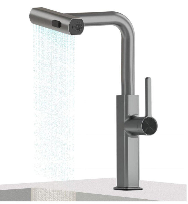 Grifo De Cocina Extensible Triple Función de Acero Brillante