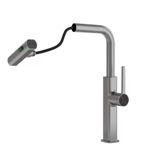 Grifo De Cocina Extensible Triple Función de Acero Brillante