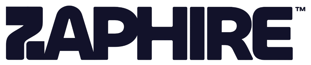 Logotipo de ZAPHIRE en fuente azul oscuro.