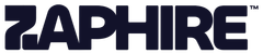 Logotipo de ZAPHIRE en fuente azul oscuro.