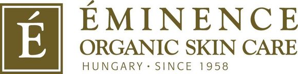 Éminence Organic Skin Care logo, olive green and white text, with the letter 