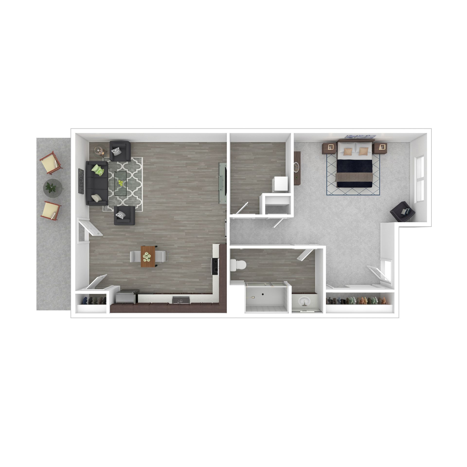 1 bedroom floor plan staged