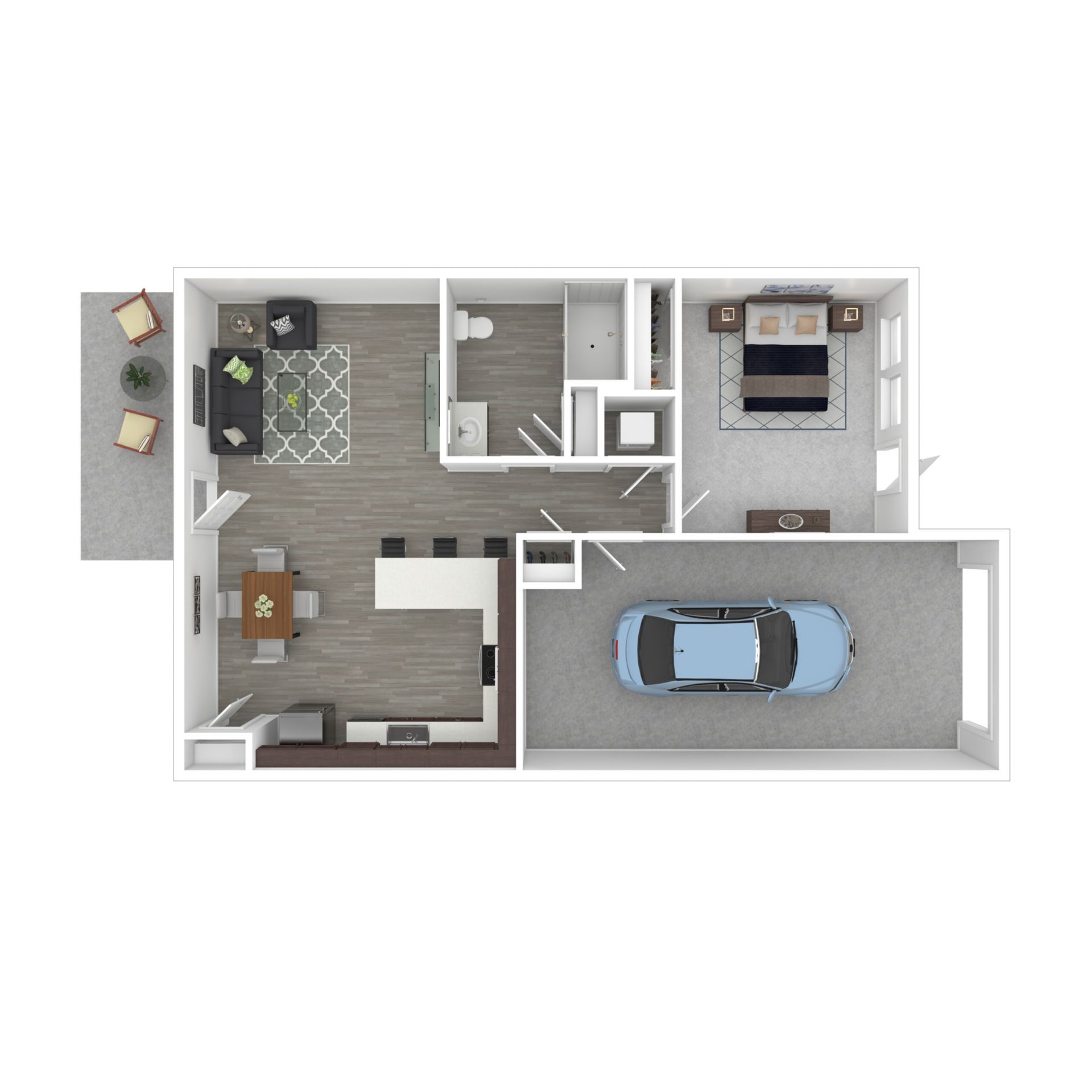 1 bedroom floor plan staged