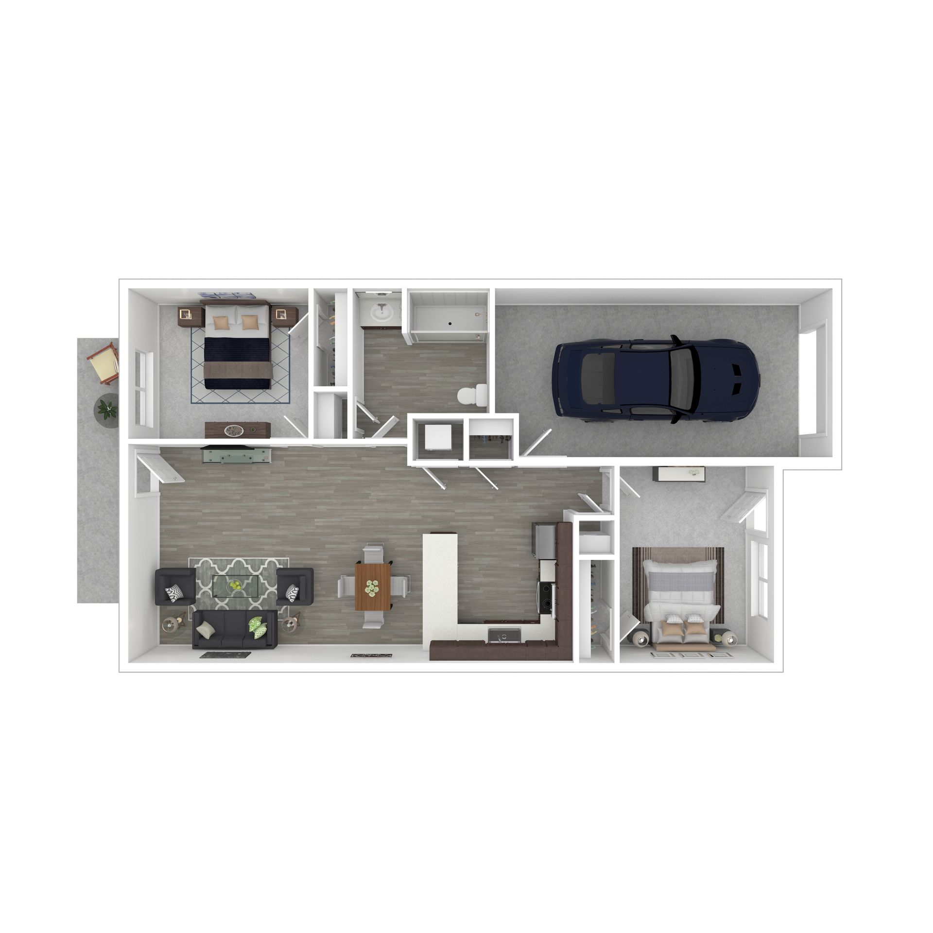 2 bedroom floor plan staged