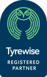The logo for tyrewise is a registered partner with an owl on it.