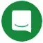 Green circle with white chat bubble and a smile inside.