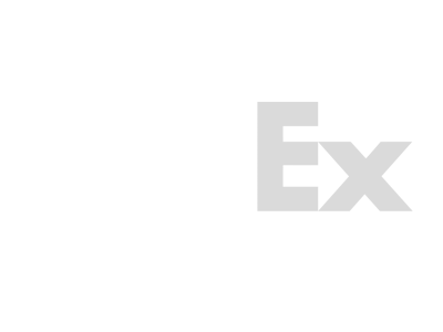 The letters ex are on a white background.