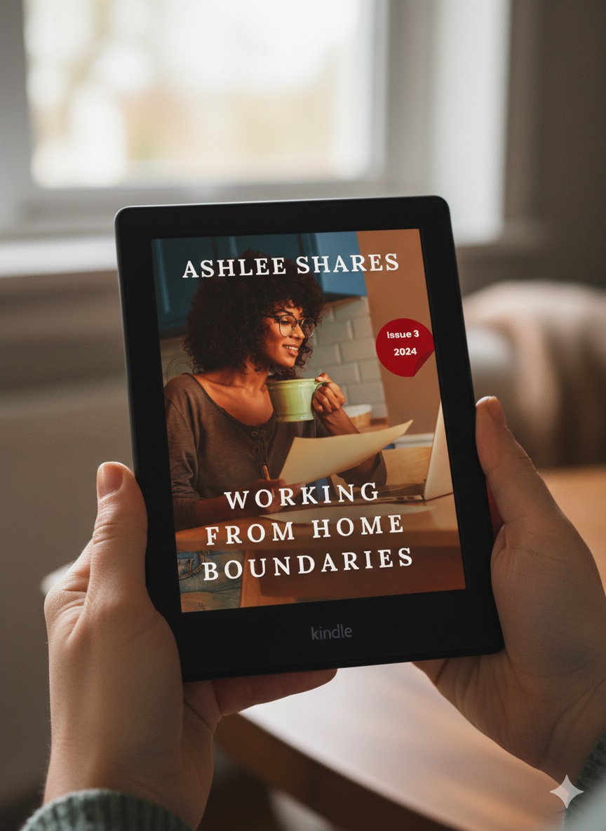 A photo of someone reading The Ashlee Shares: Working From Home Boundaries on a Kindle