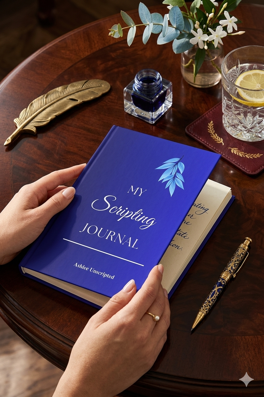 A photograph of The Morning Anchor Journal The Luxe Edition designed by Ashlee Cox on a table about to be used.