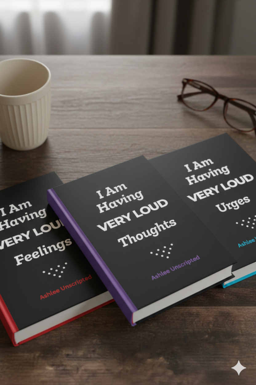 A photo of  the Journals for Expression series piled  on a table