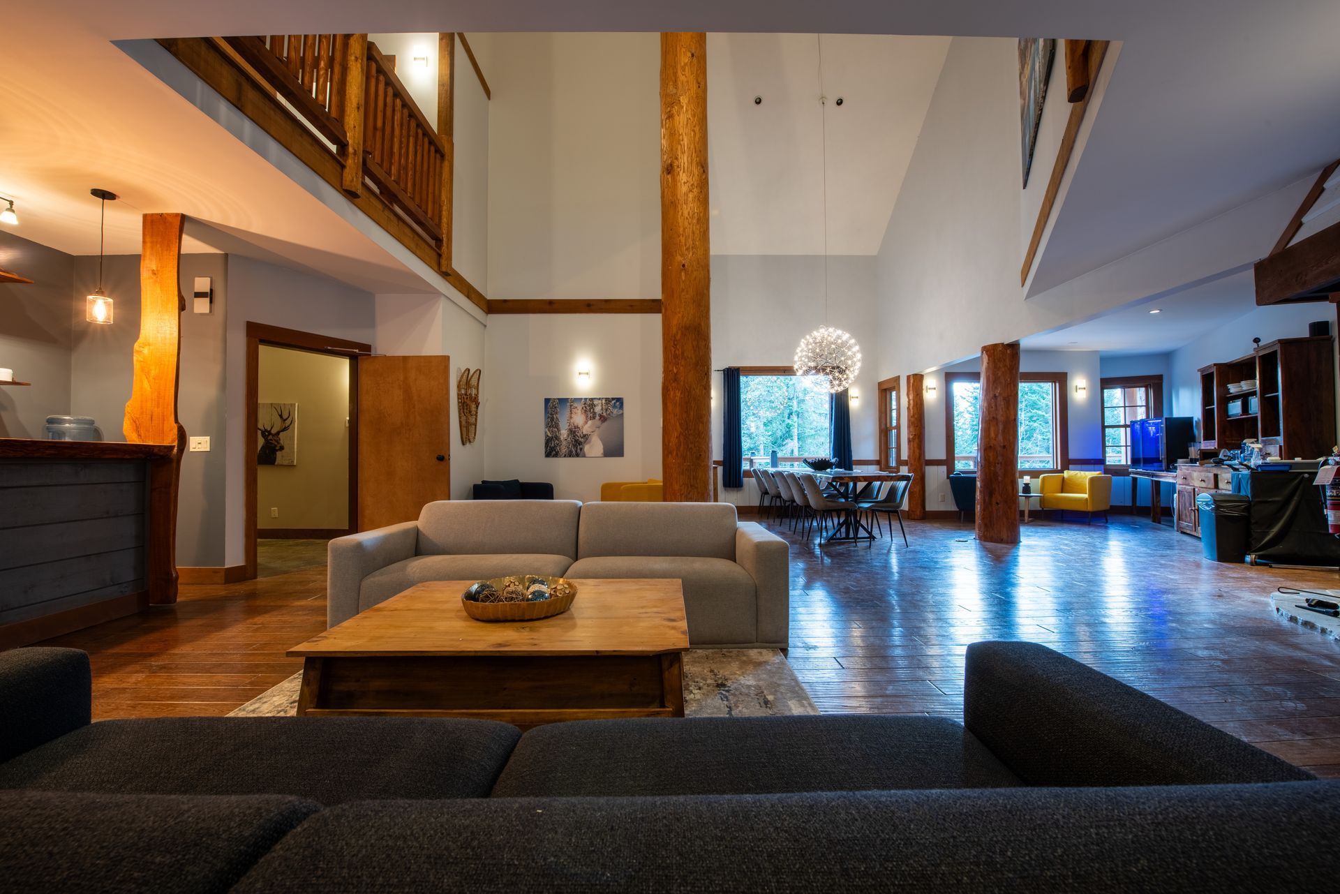 A living room with a couch and a coffee table