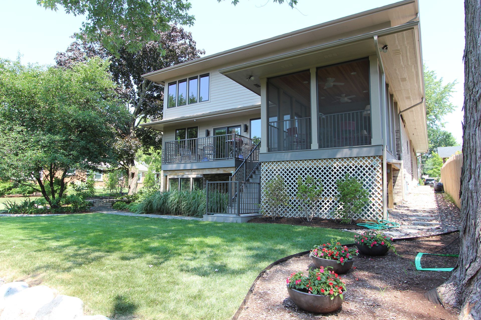 Custom home in Naperville Illinois with three season room,  deck.  Chicago western suburbs in Hinsdale, Elmhurst, Oak Brook.