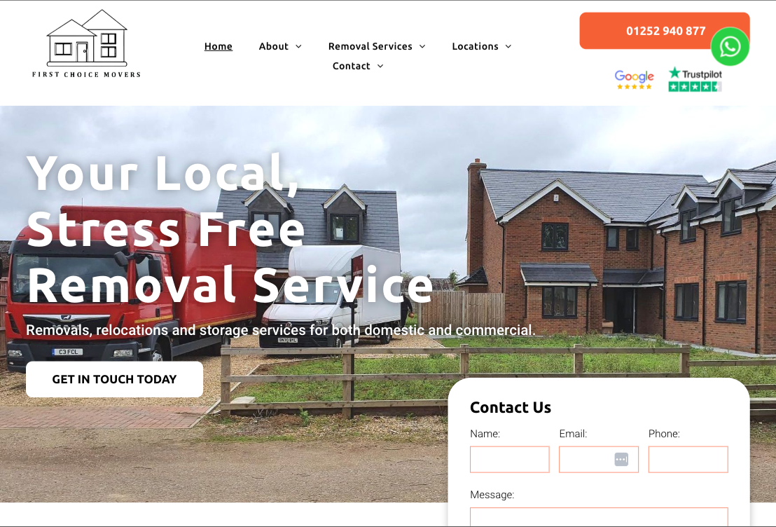 A screenshot of the website for a local stress free removal service.