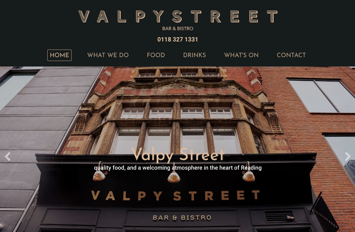 The website for valpy street shows a picture of a brick building