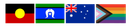 Flags of Australia: Aboriginal, Torres Strait Islander, Australian, and Pride.