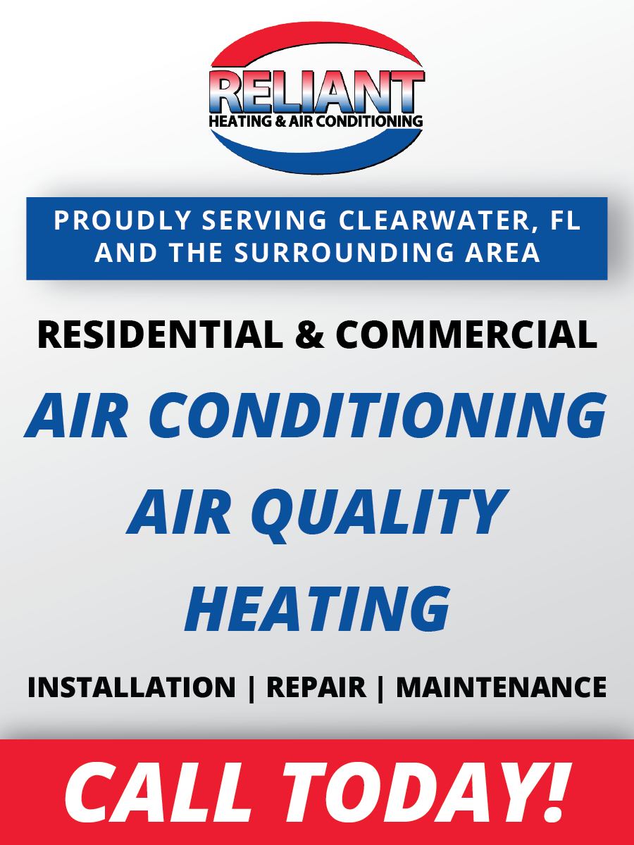 An advertisement for reliant residential and commercial air conditioning and air quality heating