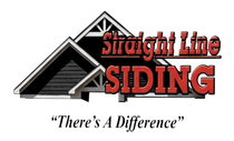 Logo for Straight Line Siding with a house illustration and red text, 