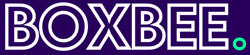 Een blauw en groen boxbee-logo op een blauwe achtergrond.