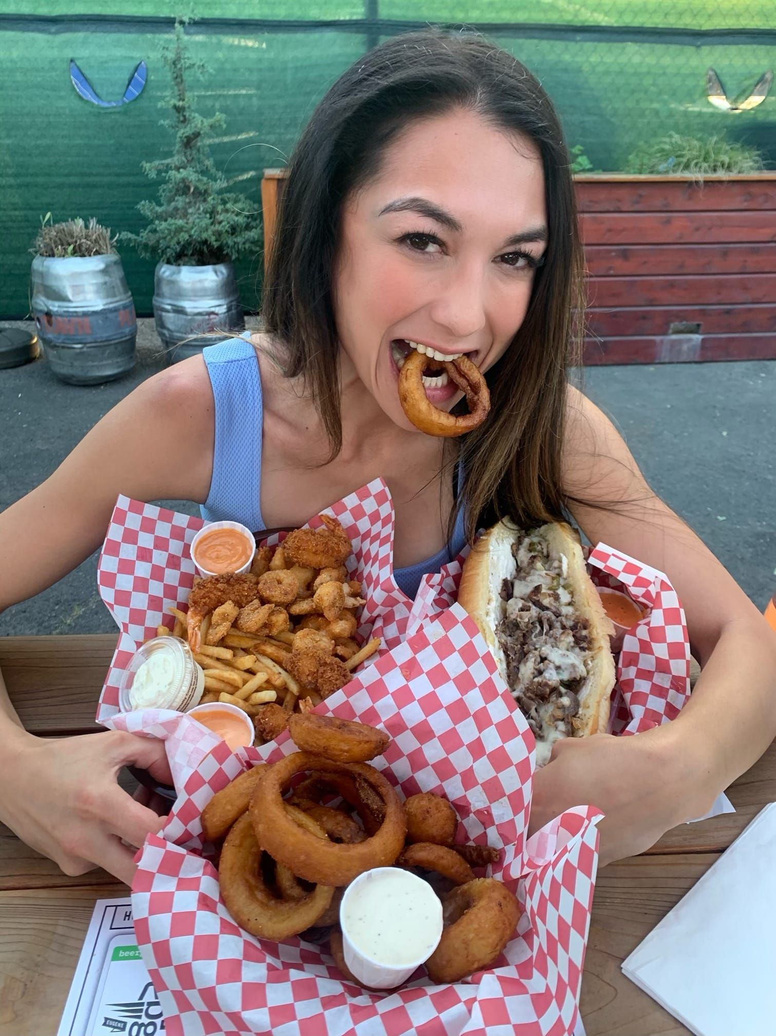 Once Famous Grill customer in Eugene getting her grub on