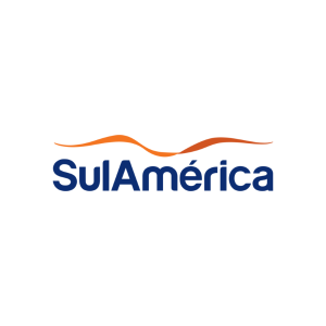 Logotipo da SulAmérica com onda laranja acima e texto azul.