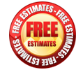 A red and yellow circle with the words `` free estimates '' written inside of it.