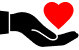 Black hand holding a red heart icon on a white background